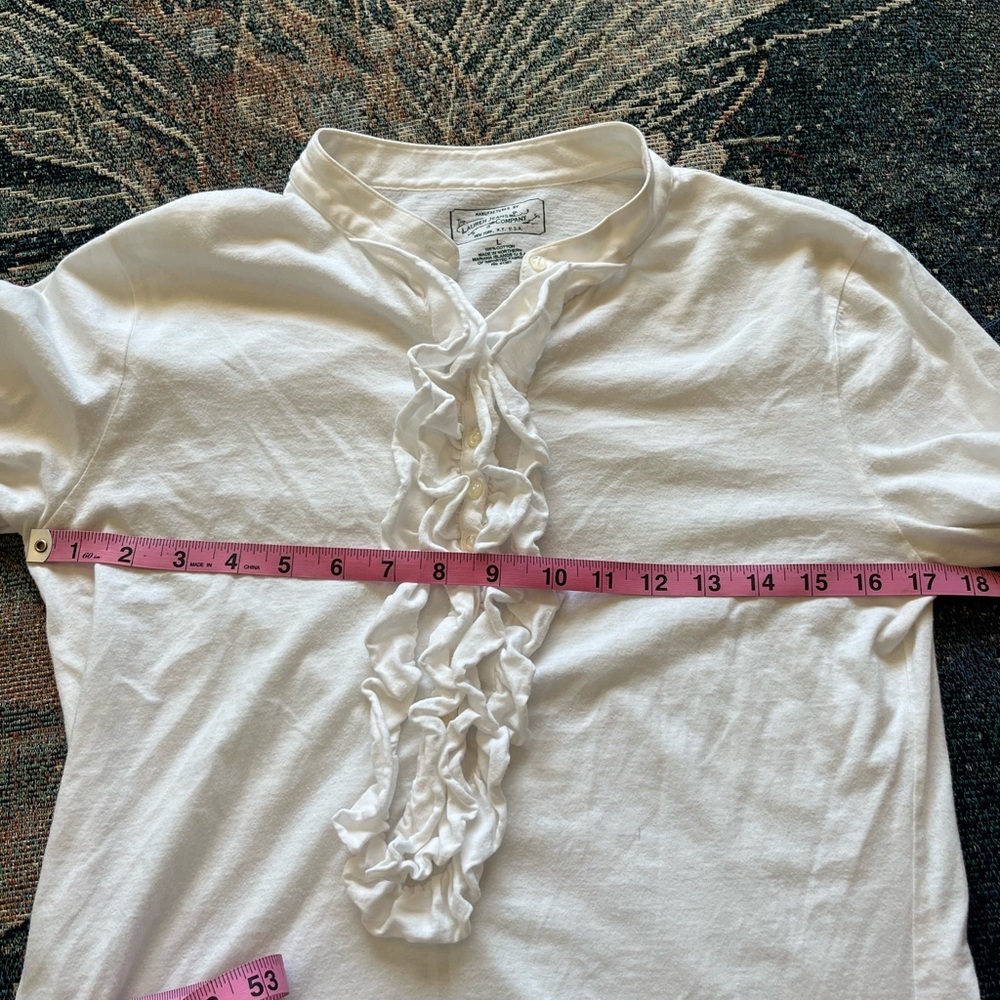 Vintage Lauren Jeans Co Ralph Lauren White Cotton Ruffle Half-Button Blouse L - Picture 13 of 14